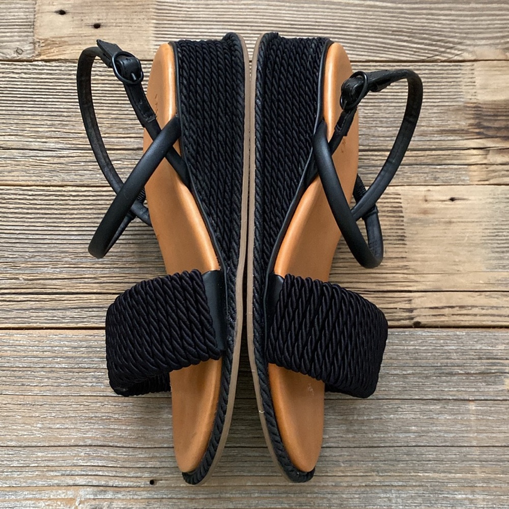 FARM Rio Black Rope Strap Wedge Sandals - Picture 3 of 6